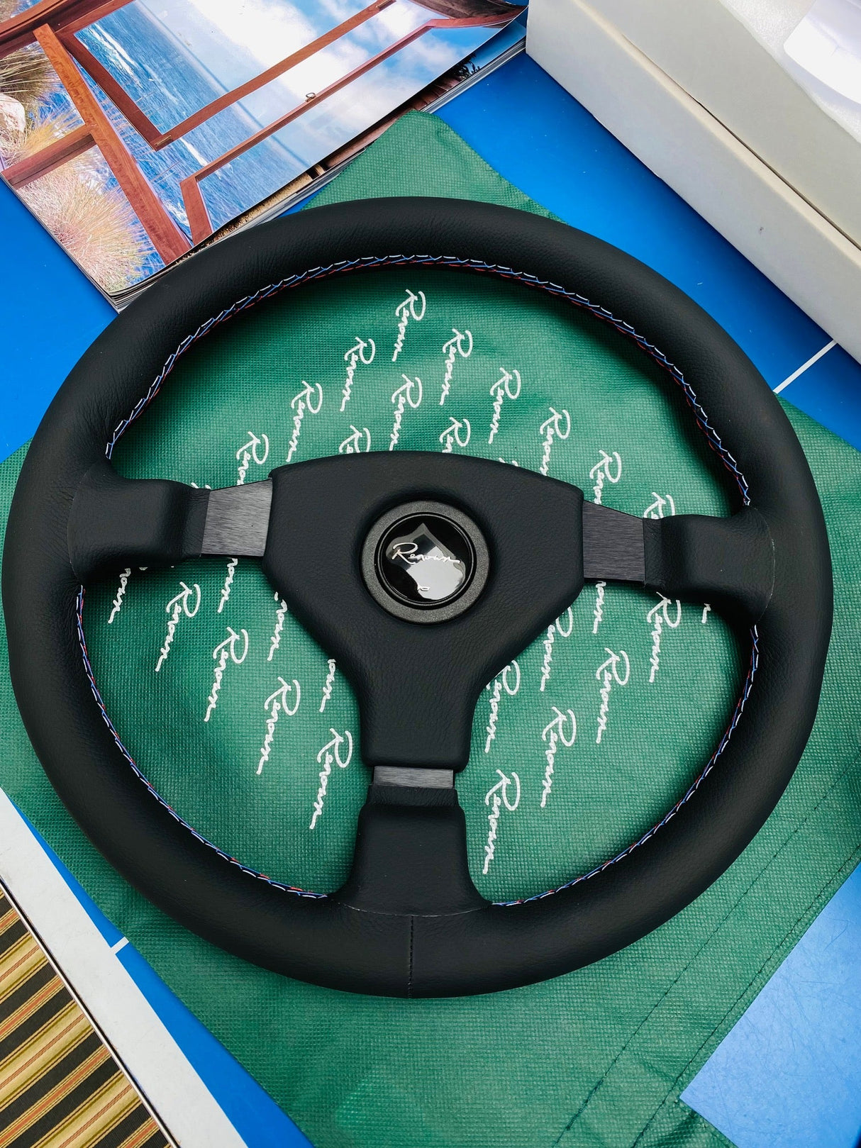Renown Champion Motorsport Leather Horn Pad Steering Wheel